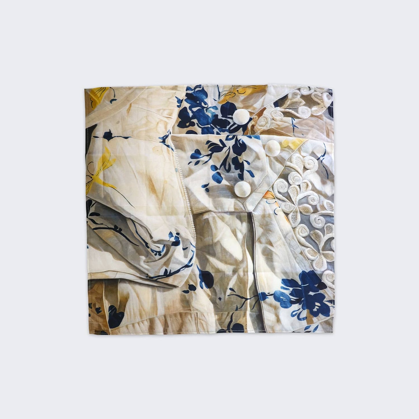 Detail of "White and Blue with Yellow Dragonflies" by Marina Cruz ( scarf small)